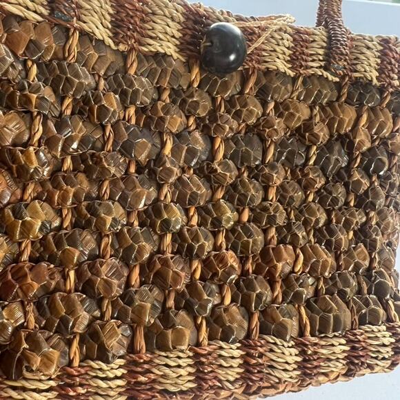 Wicker Rattan Woven Bohemian Two-toned Handbag Two Handle - Picture 5 of 14